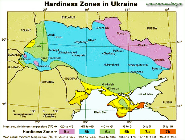 USDA зоны  для Украины