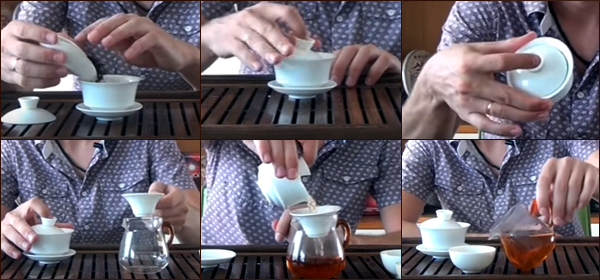 Заваривание китайского чая в фарфоровой гайвани