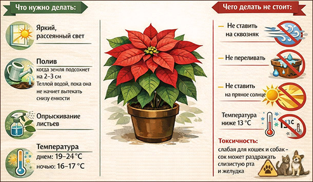 Уход за пуансеттией